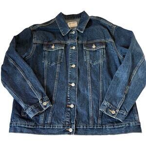 Old Navy Boyfriend Trucker Jean Jacket Size Large 100% Cotton Dark Wash Denim
